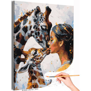 1 Портрет девушки с жирафами Люди Женщина Животные Тотем Стильная Раскраска картина по номерам на холсте