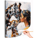 Портрет девушки с жирафами Люди Женщина Животные Тотем Стильная Раскраска картина по номерам на холсте