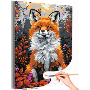  Портрет лисы в осенних листьях Животные Лисичка Рыжая Яркая Раскраска картина по номерам на холсте AAAA-NK398