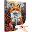 Портрет лисы в осенних листьях Животные Лисичка Рыжая Яркая Раскраска картина по номерам на холсте