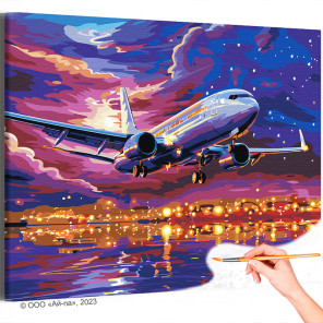  Самолет над лавандой Яркая Закат Небо Пейзаж Прованс Цветы Раскраска картина по номерам на холсте с неоновыми красками AAAA-ST0