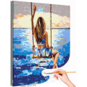 Девушка на качелях у моря Люди Женщина Пляж Океан Лето Романтика Рассвет Раскраска картина по номерам на холсте
