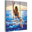 Девушка на качелях у моря Люди Женщина Пляж Океан Лето Романтика Рассвет 100х125 Раскраска картина по номерам на холсте