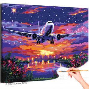  Самолет над цветами на закате Яркая Рассвет Небо Пейзаж Италия Раскраска картина по номерам на холсте с неоновыми красками AAAA