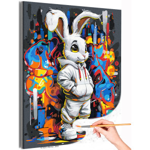  Стильный кролик и граффити Животные Заяц Город Яркая Мультики Детская Для детей Для подростков Раскраска картина по номерам на 
