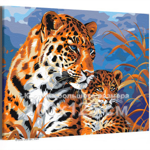 Леопард с малышом Животные Хищники Мама Ребенок Интерьерная 100х125 Раскраска картина по номерам на холсте