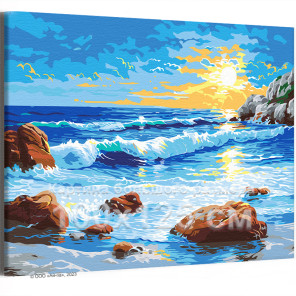 Морские волны на рассвете Пейзаж Море Океан Вода Природа Лето Интерьерная 100х125 Раскраска картина по номерам на холсте