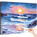 Морские волны на закате Пейзаж Море Океан Вода Природа Лето Интерьерная Раскраска картина по номерам на холсте
