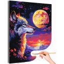 Волк и луна на закате Животные Тотем Природа Горы Пейзаж Фэнтези Яркая Раскраска картина по номерам на холсте