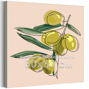 Ветвь с оливками Коллекция Line Еда Натюрморт Для кухни Интерьерная 80х80 Раскраска картина по номерам на холсте