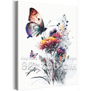 Осенние цветы и бабочка Природа Букет Астры Яркая Интерьерная 80х100 Раскраска картина по номерам на холсте