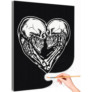 1 Черно белая любовь Сердце Влюбленная пара Череп Скелет Романтика Раскраска картина по номерам на холсте