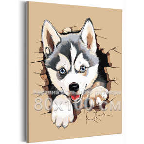 Щенок сибирской хаски Животные Собака Лайка 80х100 Раскраска картина по номерам на холсте