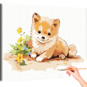 Щенок шпица с цветами Животные Собака Для детей Детская Для мальчика Для девочек Раскраска картина по номерам на холсте