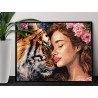 2 Портрет девушки с цветами и тигра Животные Люди Тотем Принцессы Фэнтези 100х125 Раскраска картина по номерам на холсте