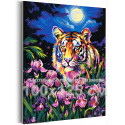 Тигр и ирисы в лунную ночь Животные Хищники Цветы Яркая 100х125 Раскраска картина по номерам на холсте