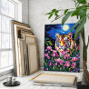 3 Тигр и ирисы в лунную ночь Животные Хищники Цветы Яркая 100х125 Раскраска картина по номерам на холсте
