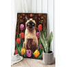 2 Портрет сиамского кота с тюльпанами Животные Котики Кошки Цветы Голубые глаза 80х100 Раскраска картина по номерам на холсте