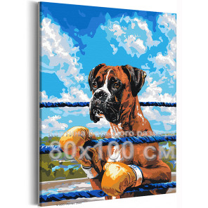 Собака боксер на ринге Животные Мем Спорт Смешная 80х100 Раскраска картина по номерам на холсте