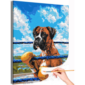 1 Собака боксер на ринге Животные Мем Спорт Смешная Раскраска картина по номерам на холсте