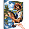 Мужчина на рыбалке Люди Рыбак Большая рыба Для кухни Река Природа Романтика Стильная Интерьерная Раскраска картина по номерам на холсте