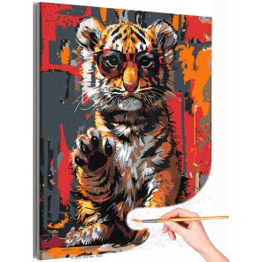 1 Стильный тигренок и граффити Животные Тигр Яркая Для подростков Яркая Раскраска картина по номерам на холсте