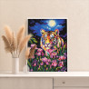 4 Тигр и ирисы в лунную ночь Животные Хищники Цветы Яркая Раскраска картина по номерам на холсте