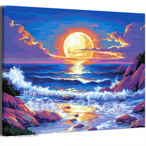 Яркий закат над морем Природа Пейзаж Океан Вода Рассвет 100х125 Раскраска картина по номерам на холсте