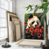 3 Портрет панды с маками Животные Медведь Цветы Букет Яркая 80х100 Раскраска картина по номерам на холсте