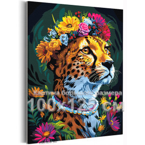 Портрет гепарда в цветах Животные Леопард Яркая Стильная Интерьерная 100х125 Раскраска картина по номерам на холсте с неоновыми 