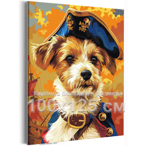 Капитан Джек Рассел Животные Собака Терьер Пират Морская Корабль 100х125 Раскраска картина по номерам на холсте