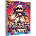 Скелет с льющимся чаем Таро Цветы Эзотерика Мем Чаепитие Яркая Плакат Для кухни 100х125 Раскраска картина по номерам на холсте с неоновыми красками
