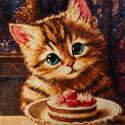 Котик и тортик Алмазная вышивка мозаика на подрамнике Гранни