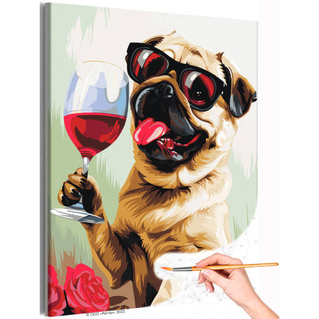  Стильный мопс с бокалом вина Животные Собаки Для кухни Мем Раскраска картина по номерам на холсте с неоновыми красками AAAA-NK9