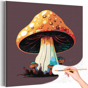 1 Яркие грибы Простая Стильная Интерьерная 40х40 Раскраска картина по номерам на холсте