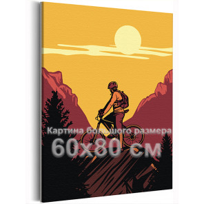 Человек в горах на велосипеде Люди Для мужчин Природа Пейзаж Спортсмен 60х80 Раскраска картина по номерам на холсте