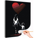 Мама с ребенком и сердце Дети Любовь Люди Малыш Черная Раскраска картина по номерам на холсте