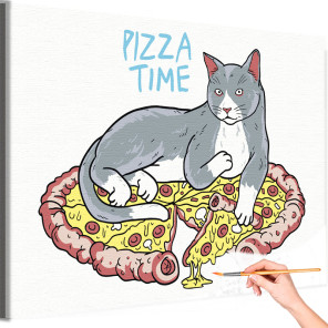 1 Кошка на пицце Еда Кот Животные Смешные Для детей Детские Раскраска картина по номерам на холсте