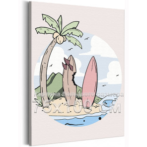 Тропический остров Серфинг Море Океан Пляж 75х100 Раскраска картина по номерам на холсте