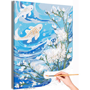  Карпы кои и цветущее дерево Япония Рыба Вода Цветы Интерьерная Раскраска картина по номерам на холсте AAAA-NK911