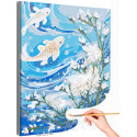 Карпы кои и цветущее дерево Япония Рыба Вода Цветы Интерьерная Раскраска картина по номерам на холсте