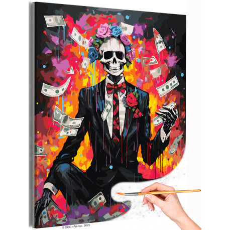  Стильный скелет и деньги Люди Богатство Баксы Яркая Для мужчин Раскраска картина по номерам на холсте с неоновой краской AAAA-N