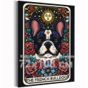 Французский бульдог в цветах Таро Животные Собаки Щенки Сердце Эзотерика Звездное небо Луна Стильная 72х108 Раскраска картина по номерам на холсте