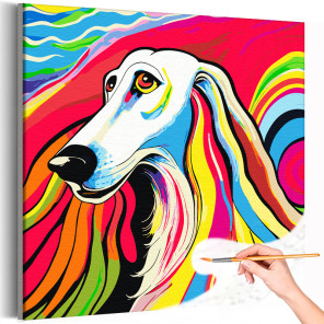 1 Портрет борзой на ярком фоне Животные Собака Абстракция Для детей Детская Раскраска картина по номерам на холсте