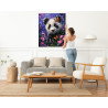 6 Маленькая панда с цветами и бабочками Животные Медведь Яркая 80х100 Раскраска картина по номерам на холсте