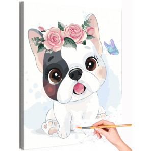 1 Бульдог с розами и бабочкой Коллекция Cute puppy Собака Пес Щенок Животные Для детей Детские Для девочек Для мальчиков Раскрас
