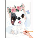 Бульдог с розами и бабочкой Коллекция Cute puppy Собака Пес Щенок Животные Для детей Детские Для девочек Для мальчиков Раскраска картина по номерам на холсте