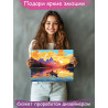 2 Мужчина на лодке в горном озере Природа Горы Пейзаж Закат Рассвет Яркая Раскраска картина по номерам на холсте