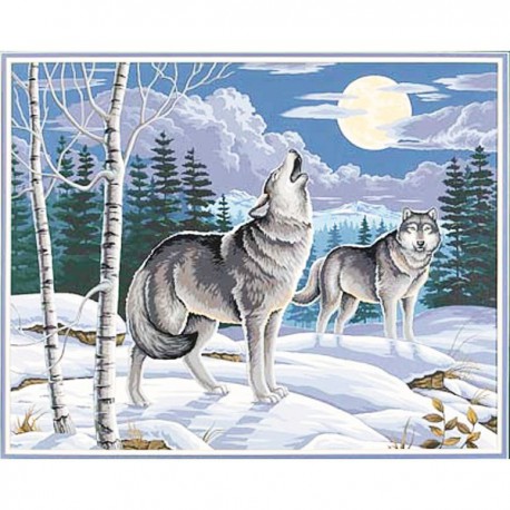 В зимнем лесу волк вышивка.
