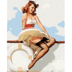 Девушка на яхте. Пинап Раскраска картина по номерам акриловыми красками на холсте Menglei